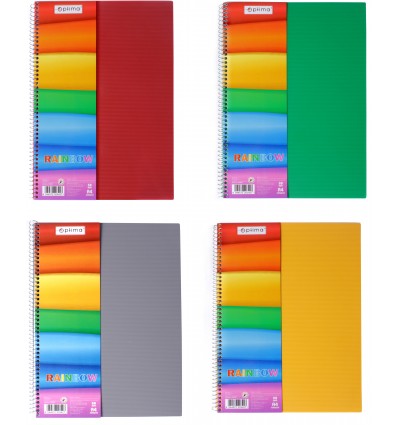 Блокнот "Rainbow", А4, 80 арк., кл., асорті, бічна спіраль (жовтий, зелений, синій, сірий, червоний)