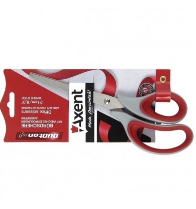Ножницы 21 см с резин. вставками Duoton soft, улучшенные серо-красные Axent