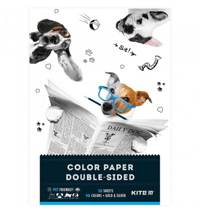 Папір кольоровий двосторонній Kite Dogs А4, 12 аркушів