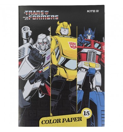 Бумага цветная двусторонняя Kite Transformers, А4, 15 листов