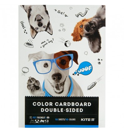 Картон кольоровий двосторонній Kite Dogs А4, 10 аркушів