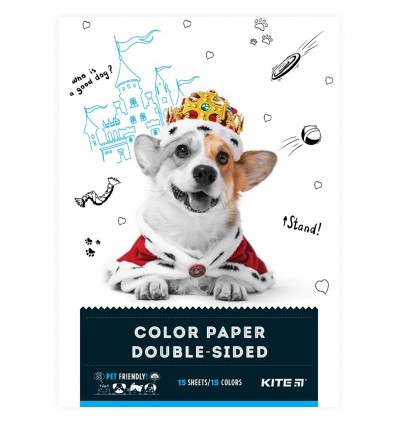 Папір кольоровий двосторонній Kite Dogs А4, 15 аркушів