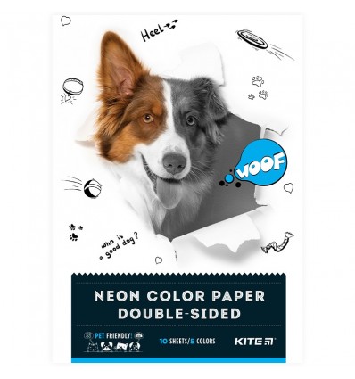 Папір кольоровий неоновий Kite Dogs A4, 10 аркушів