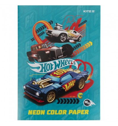 Папір кольоровий неоновий Kite Hot Wheels, А4, 10 аркушів