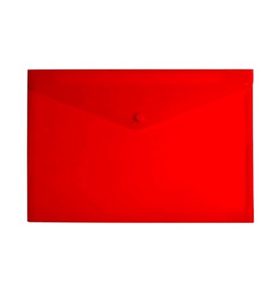 Папка-конверт А4 на кнопке прозрачная красная Economix