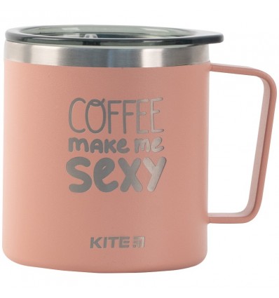 Термокружка Kite Coffee makes me sexy K22-379-03-2, 400 мл, пудра