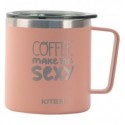 Термокружка Kite Coffee makes me sexy K22-379-03-2, 400 мл, пудра