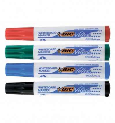 Набір маркерів для сухостираймих дощок BIC "VELLEDA", 4 кольори