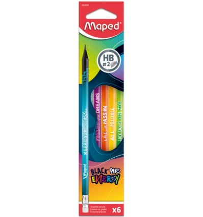Набор графитовых карандашей MAPED BLACK PEPS ENERGY HB, с ластиком, 6шт ( MP.852000 )