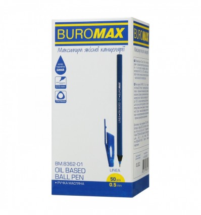 Ручка масляная BUROMAX LINEA, 0,5 мм, трехгранный корпус, синяя