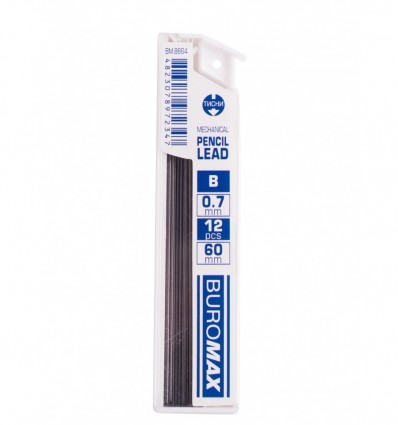 Стрижні до механічних олівців Buromax, тревдість В, 0,7 мм, 12 шт.