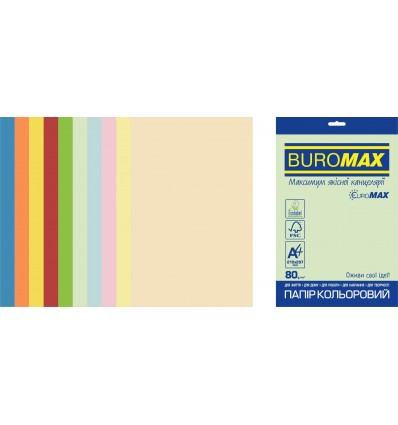 Набір кольорового паперу EUROMAX SUPER MIX, А4, 80г/м2, 250 аркушів, 10 кольорів ( BM.27216250E-99