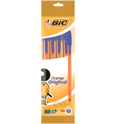 Ручка масляная BIC "Orange", синяя, 4шт в блистері
