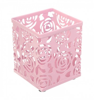 Подставка для ручек квадратная BUROMAX ROSE PASTEL, металлическая, розовая