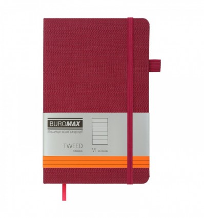 Книга записна BUROMAX TWEED 125х195, 96 аркушів, лінія, обкладинка штучна шкіра, бордова ( BM.291263