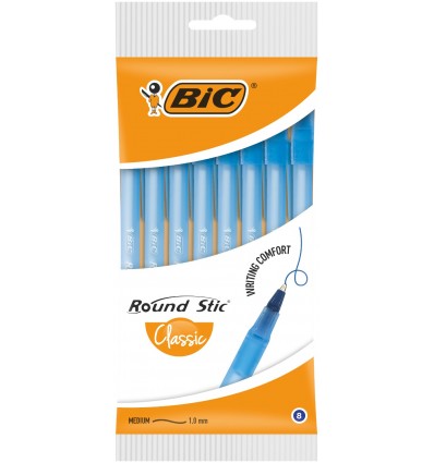 Ручка масляная BIC "Round Stic", синяя, 8шт в блистери