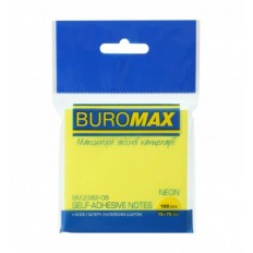 Блок для заметок BUROMAX NEON BM.2382-08, с клейким слоем 75х75мм, 100 листов, желтый