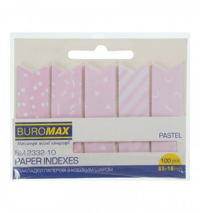 Закладки паперові BUROMAX PASTEL, з клейким шаром, 65x18 мм, 100 аркушів, рожеві
