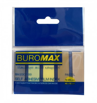 Закладки пластикові BUROMAX PASTEL, з клейким шаром, 45x12мм, 5 кольорів, 25 аркушів ( BM.2302-99 