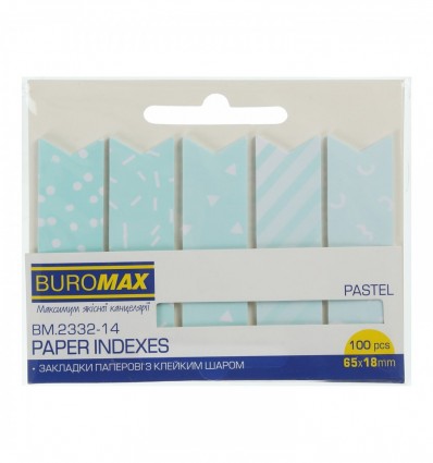 Закладки паперові BUROMAX PASTEL, з клейким шаром, 65x18 мм, 100 арк., блакитні ( BM.2332-14 )