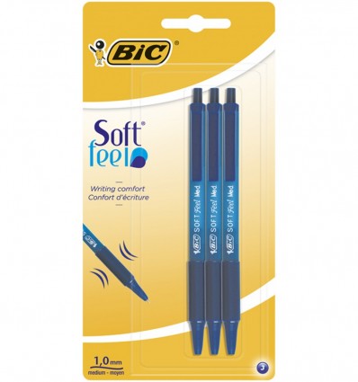 Ручка автоматична BIC "Soft Feel Clic Grip", синя, 3шт в блістері