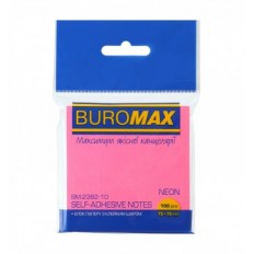 Блок для нотаток BUROMAX NEON BM.2382-10, з клейким шаром 75х75мм, 100 аркушів, рожевий