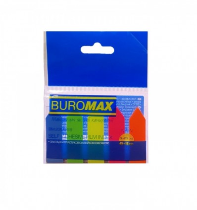 Закладки пластикові BUROMAX NEON стрілки, з клейким шаром, 45x12 мм, 5 кольорів по 25 аркушів