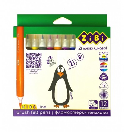 Фломастеры брашевые, KIDS Line JUMBO, 12 цветов