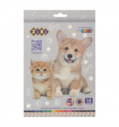 Олівці кольорові SMART Line "DOGS&CATS", шестигранний, 18 кольорів