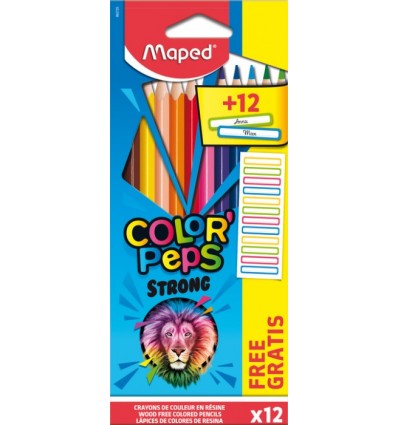 Олівці кольорові COLOR PEPS Classic, 12 кольорів + 12 наклейок