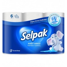 Рушники целюлозні SELPAK, 6 рулони, на гільзі, 3-х шарові, білі ( sp.15043 )