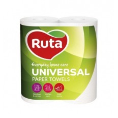 Рушники целюлозні RUTA "Universal", 2 рулона, на гільзі, 2-х шарові, білі
