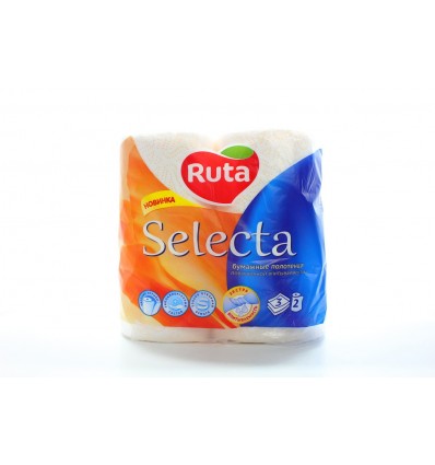 Полотенца целлюлозные RUTA "Selecta", 2 рулона, на гильзе, 3-х слойные, белые