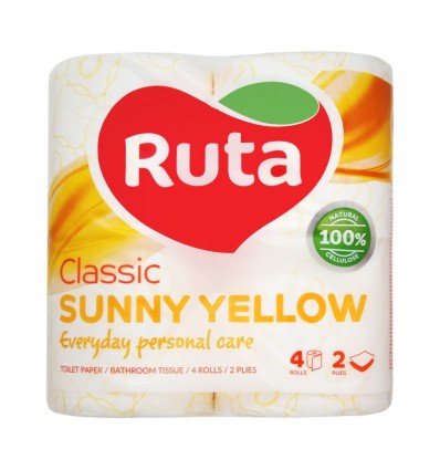 Папір туалетний RUTA "Classic" 4 рулони, на гільзі, 2-х шаровий, жовтий ( rt.48835 )