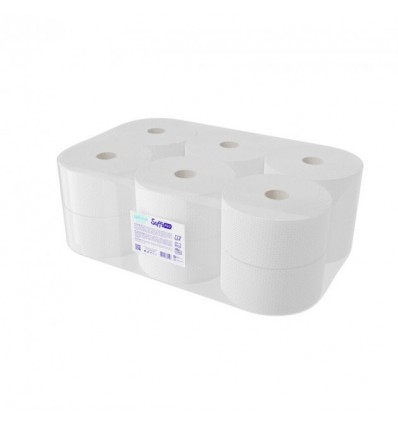 Туалетная бумага SoffiPRO Optimal JUMBO, целлюлозная, D190мм, 12 рулона на гильзе, 2-х слойная, бе