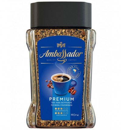 Кофе растворимый AMBASSADOR "Premium" 190г, склянная банка
