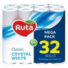 Папір туалетний RUTA "Classic" 32 рулони на гільзі, 2-х шаровий, білий