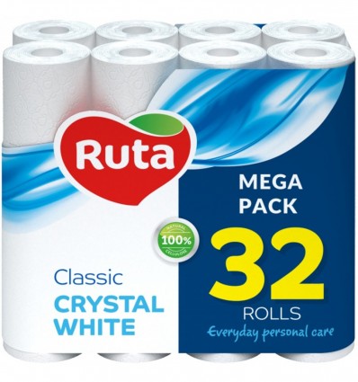Папір туалетний RUTA "Classic" 32 рулони на гільзі, 2-х шаровий, білий