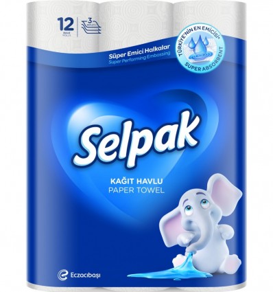 Рушники SELPAK целюлозні на гільзі, 3-х слойні, 12рулонів, білі ( sp.25001 )