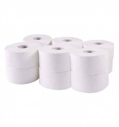 Бумага туалетная "Джамбо BASIC", 2-х слойная, 12 рулонов, на гильзе, белая