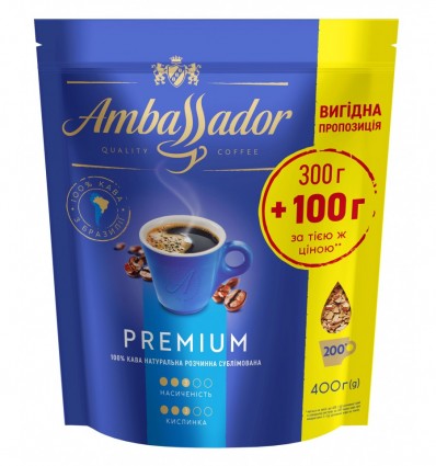 Кофе растворимый Ambassador Premium, пакет 400г