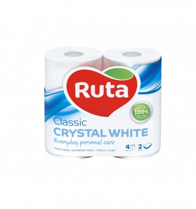 Папір туалетний RUTA "Classic" 4 рулони, на гільзі, 2-х шаровий, білий ( rt.40044 )