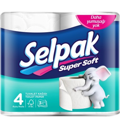 Туалетний папір целюлозний, "Selpak", 4 рулони, 3-х шаровий, білий