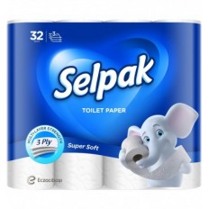 Туалетний папір SELPAK целюлозний 32 рулони на гільзі, 3-х шаровий, білий