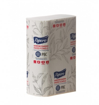 Полотенца бумажные PAPERO целлюлозные V-образные 21х219 см, 150 листов, 2-х слойные, белый