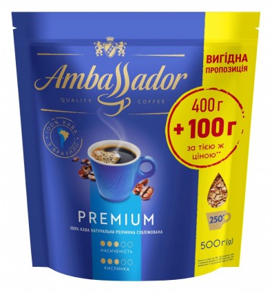 Кофе растворимый AMBASSADOR "Premium", 500г пакет