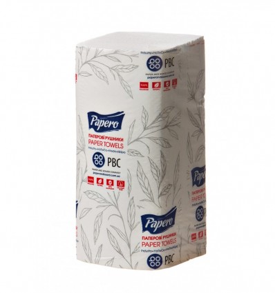 Полотенца бумажные PAPERO целлюлозные Z-образные 22.5х22 см, 200 листов, 2-х слойные, белый