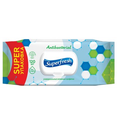Салфетки влажные "Superfresh" Антибактериальные с клапаном, 120 шт