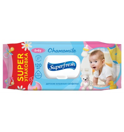Серветки вологі "Superfresh" Baby chamomile з клапаном, 120 шт ( sr.19010 )