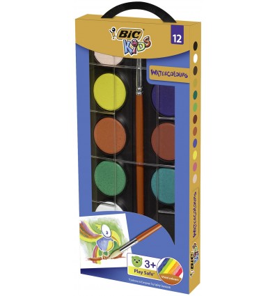 Акварельні фарби BIC 12 кольорів, з пензликом